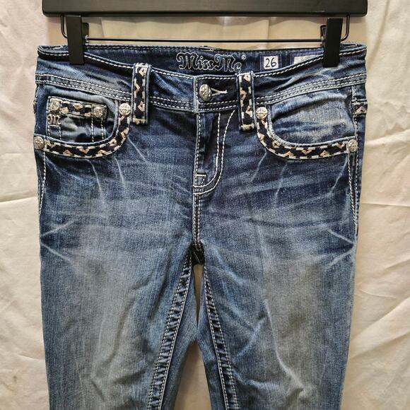 Miss Me Skinny Jeans bling rhinestone decorative stitching flap pockets size 26 - Picture 2 of 11